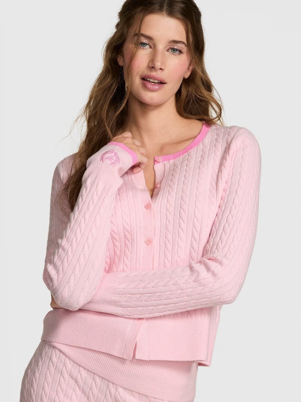 VS PINK x LoveShackFancy Pink Shrunken Cardigan Med/Large NWT